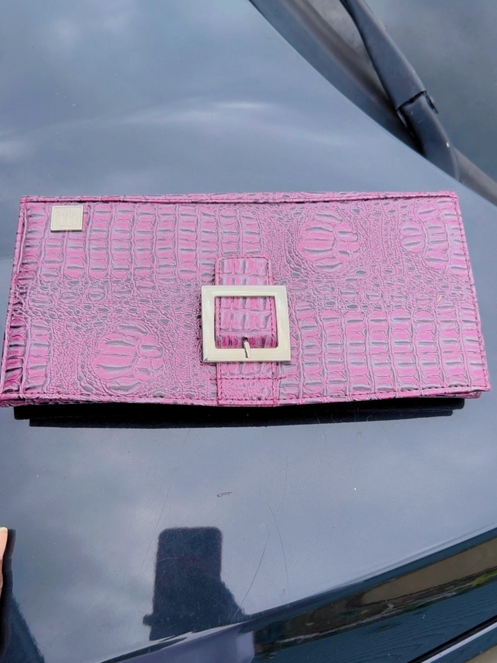 Miche Purple and Red Croc-Embossed Clutches with Animal Print Accent - Picture 4 of 8